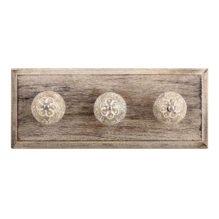 White Flower Crackle Ceramic Wooden Hook 