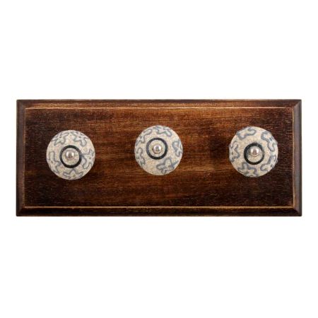 Slate Blue Crackle Ceramic Wooden Hook