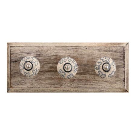 Slate Blue Crackle Ceramic Wooden Hook