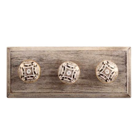 Golden Floral Ceramic Wooden Hook