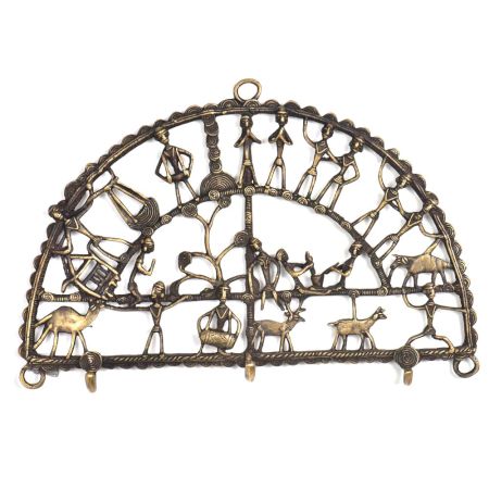 Bronze Tribal Art Wall Hook Semi-Circular Shape 3 Hooks