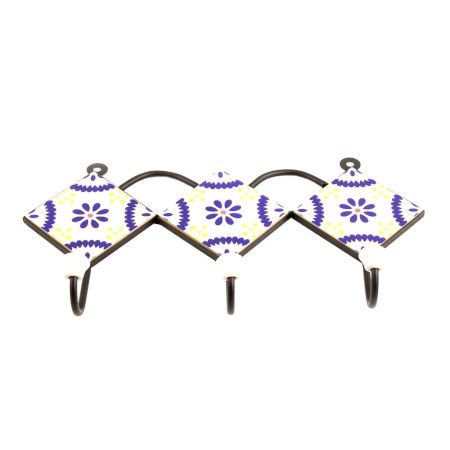 White Navy Blue Yellow Floral Tiles Hook
