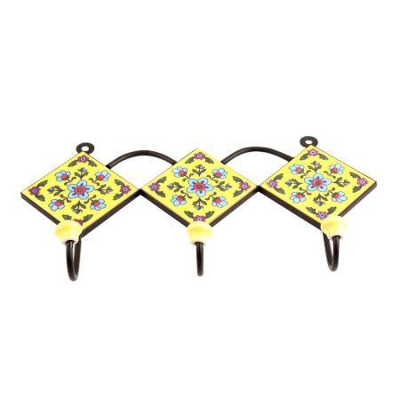 Yellow Turquoise Floral Tiles Hook