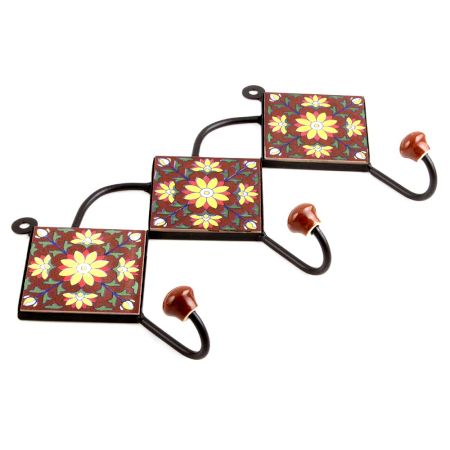 Brown Yellow Flower Tiles Hook