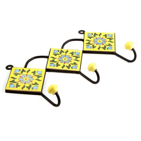 Yellow Turquoise Floral Tiles Hook