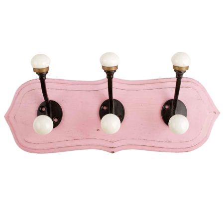 Pink Black Double Loop Ceramic Iron Wooden Hooks