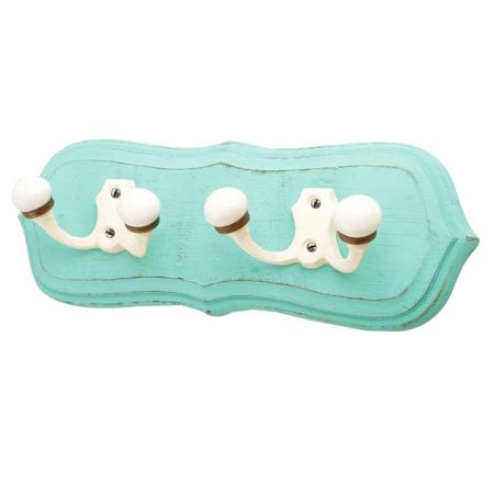 Sea Green Cream Double Loop Ceramic Iron Wooden Hooks