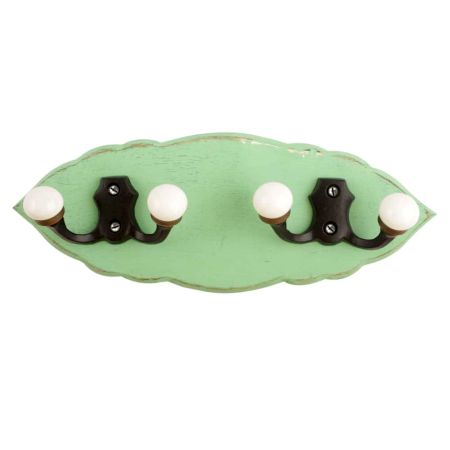 Green Black Double Loop Ceramic Iron Wooden Hooks