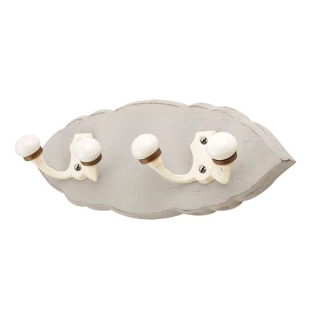 Grey Cream Double Loop Ceramic Iron Wooden Hooks