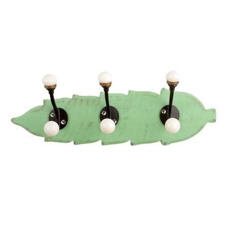 Green Black Double Loop Ceramic Iron Wooden Hooks