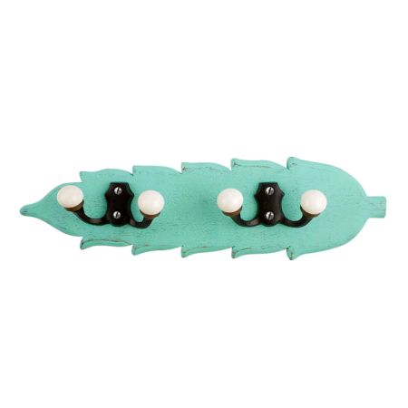 Sea Green Black Double Loop Ceramic Iron Wooden Hooks
