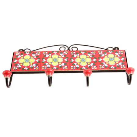 Red Yellow Flower Tiles Hooks