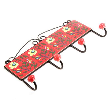 Red Green Leaf Tiles Hooks