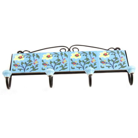 Turquoise Green Leaf Tiles Hooks 