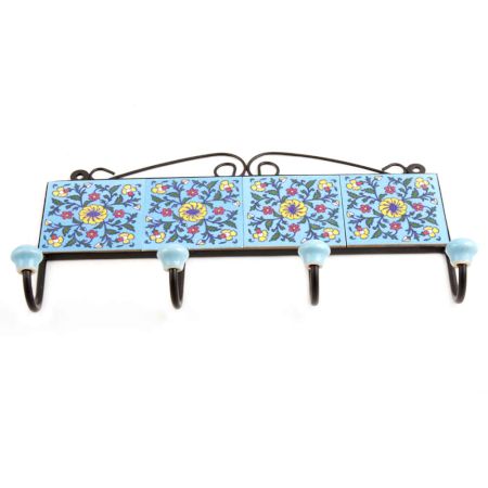 Turquoise Yellow Flower Tiles Hooks 