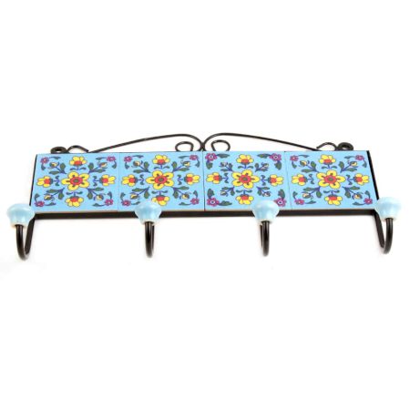 Turquoise Yellow Tiny Flower Tiles Hooks 