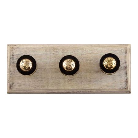 Black And Golden Brass Tiny Flower Resin Wooden Hook 