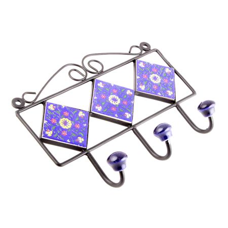 Navy Blue Yellow Wheel Floral Tiles Hooks 
