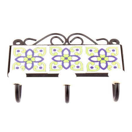 Light Green And Navy Blue Floral Tiles Hook