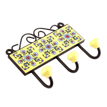 Yellow Turquoise Tiny Flower Tiles Hooks 