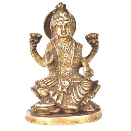 Brass Goddess Laxmi Sitting On A Lotus