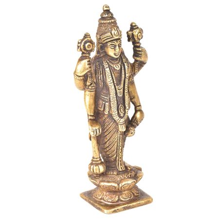 Brass Goddess Laxmi Standing On Lotus