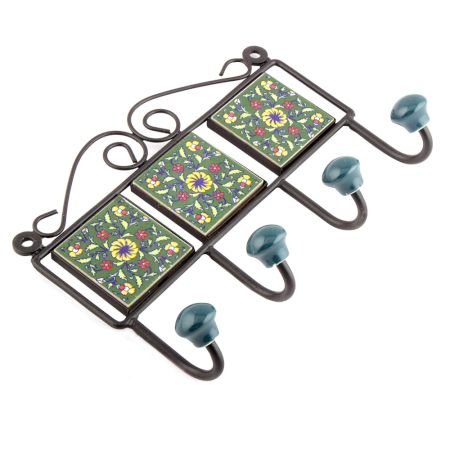 Forest Green And Yellow Wheel Flower Tiles Hooks