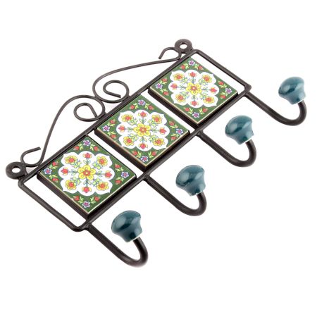  Forest Green And Yellow Tiny Flower Tiles Hooks