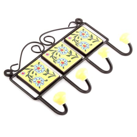 Yellow Turquoise Floral Tiles Hooks