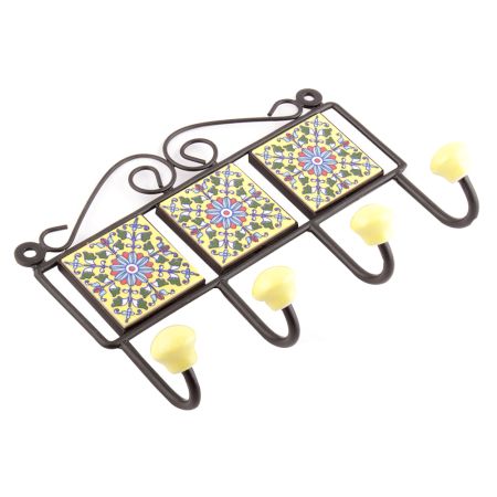 Yellow And Turquoise Floral Tiles Hooks