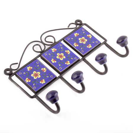 Navy Blue Yellow Tiny Flower Tiles Hooks
