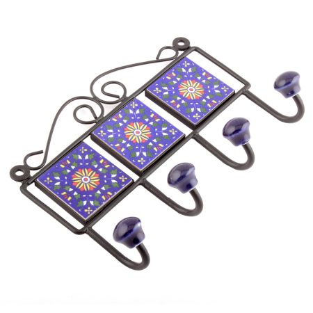 Navy Blue And Yellow Sun Flower Tiles Hooks