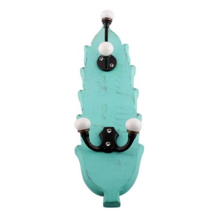 Sea Green And Black Double Loop Ceramic Iron Wooden Hooks 