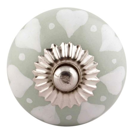 Sage Green White Hearted Ceramic Knobs 