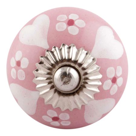 Pink Heart And Tiny Flower Ceramic Knobs