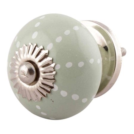 Sage Green Dotted Line Ceramic Floral Knobs