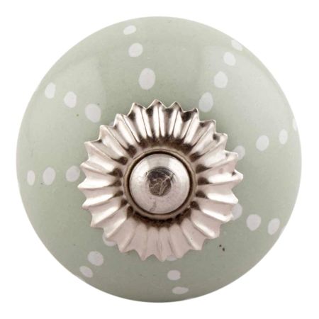 Sage Green Dotted Line Ceramic Floral Knobs