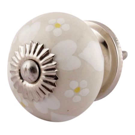 Cream Heart And Tiny Flower Ceramic Knob