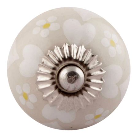 Cream Heart And Tiny Flower Ceramic Knob