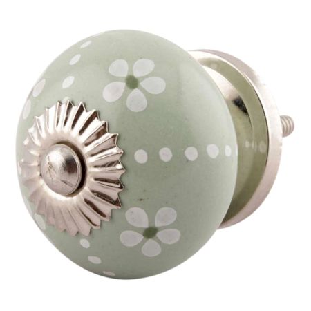 Sage Green Tiny Flower And Dotted Line Ceramic Floral Knobs Online