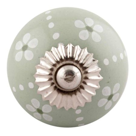 Sage Green Tiny Flower And Dotted Line Ceramic Floral Knobs Online