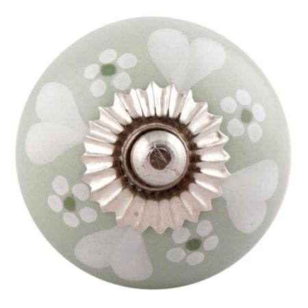 Sage Green Heart And Tiny Flower Ceramic Knobs