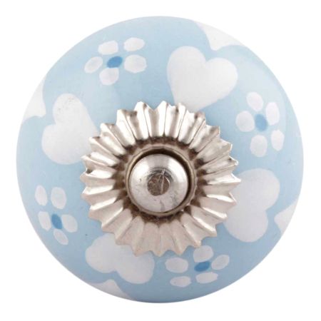 Turquoise Heart And Tiny Flower Ceramic Cabinet Knobs