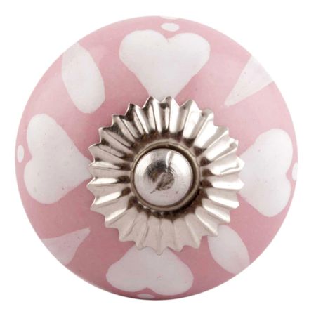 Pink Heart Ceramic Floral Knobs