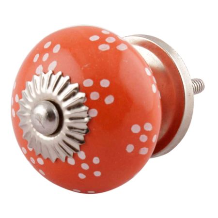 Orange Dotted Ceramic Floral Wardrobe Knobs Online