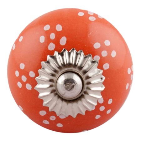Orange Dotted Ceramic Floral Wardrobe Knobs Online