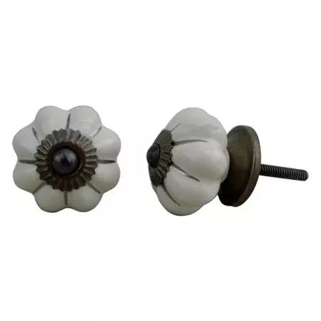 Cream Silver Medium Knob