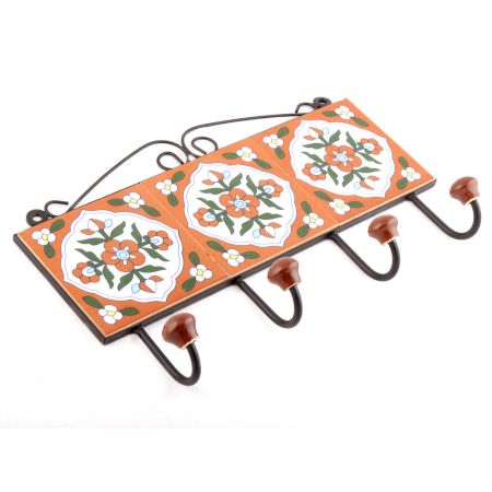 Brown And Forest Green Leaf Flower Tiles Hooks