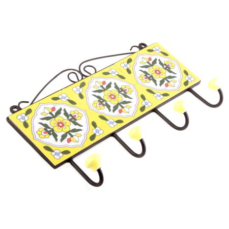 Yellow And White Tiny Flower Tiles Hooks