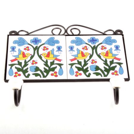 White And Yellow Bird Leaf Floral Tiles Hooks